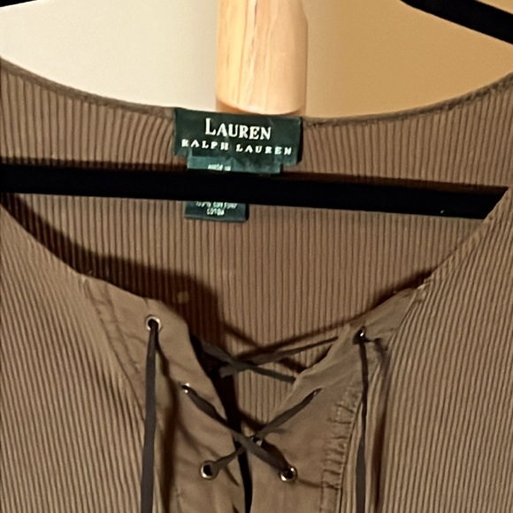 💙Lauren Ralph Lauren 2X 100% cotton brown long sleeve,lace up,suede-like ties - Picture 3 of 5